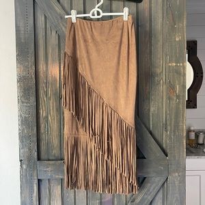 Tan Fringe Midi skirt